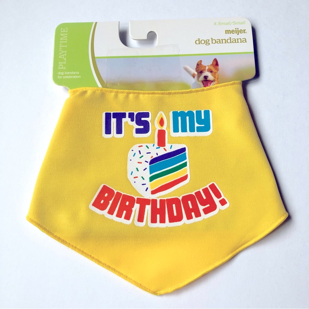 3/$15 NEW IT'S MY BIRTHDAY Pet Bandana Apparel Yellow XS SMALL 10"-14" Neck